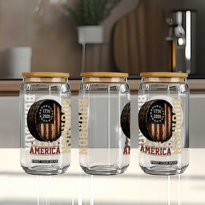 Bourbon Built America Vintage Distressed Graphic Glass Can American Flag Whiskey Barrel 1776 to 2026 Semiquincentennial Patriotic TS02 Print Your Wear