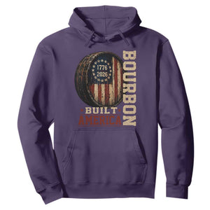 Bourbon Built America Vintage Distressed Graphic Hoodie American Flag Whiskey Barrel 1776 to 2026 Semiquincentennial Patriotic TS02 Purple Print Your Wear