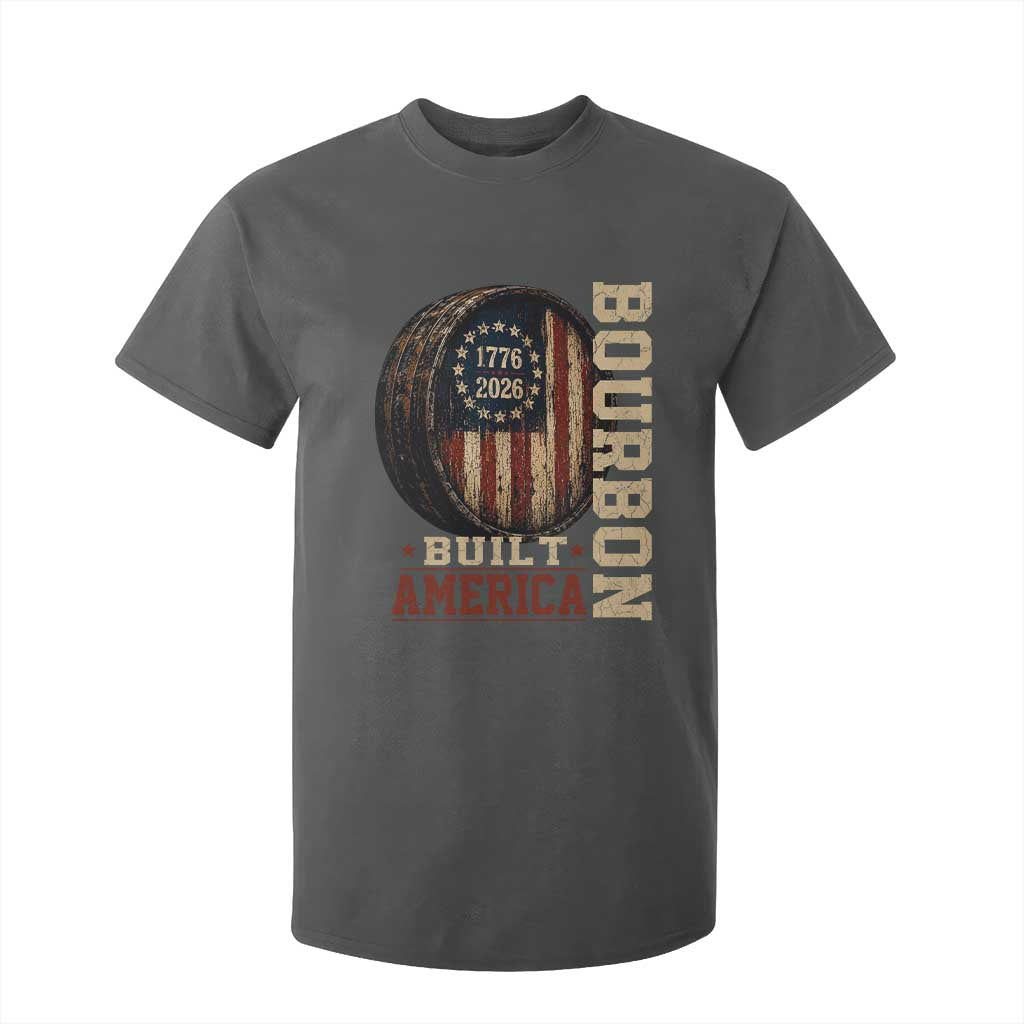 Bourbon Built America Vintage Distressed Graphic T Shirt For Kid American Flag Whiskey Barrel 1776 to 2026 Semiquincentennial Patriotic TS02 Dark Heather Print Your Wear