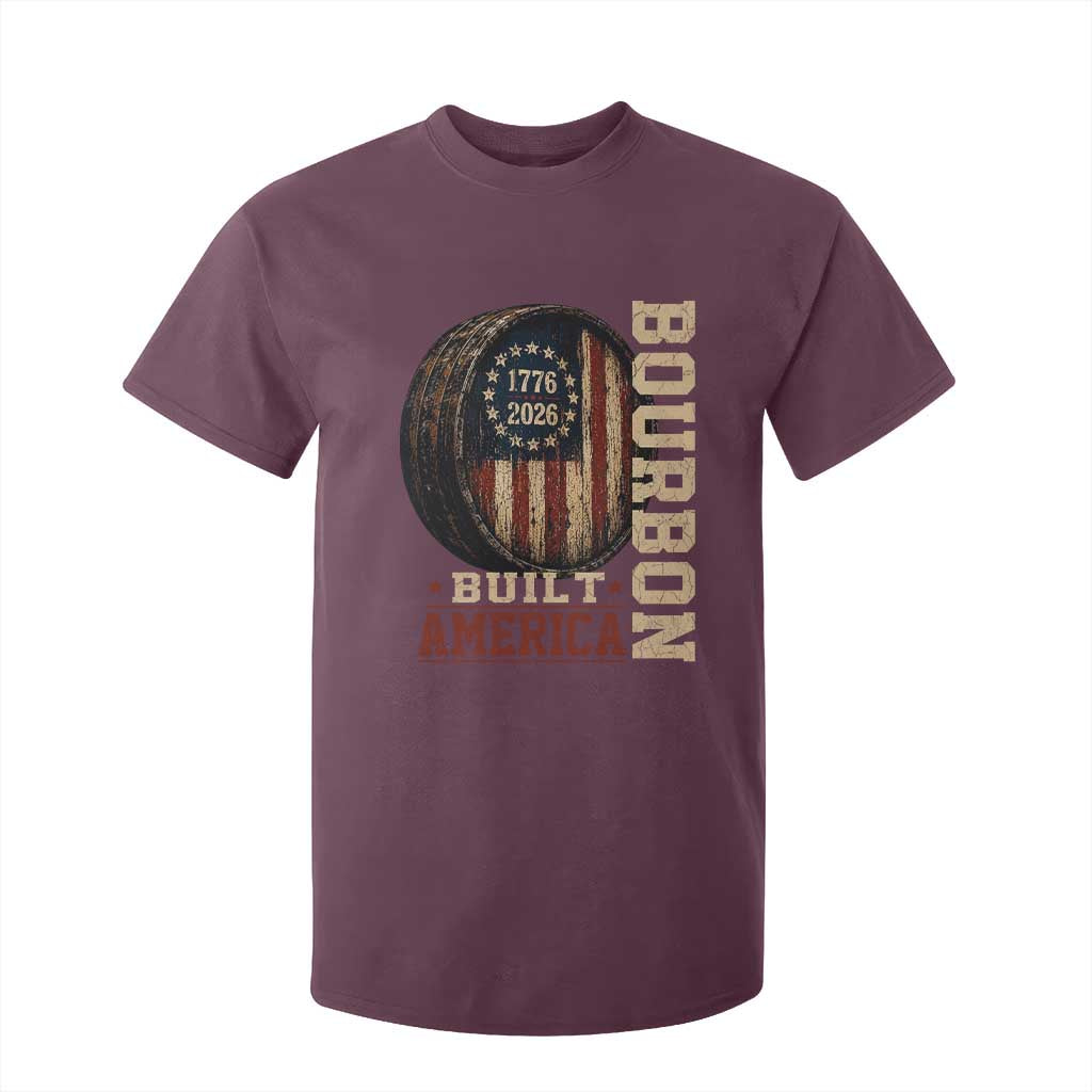Bourbon Built America Vintage Distressed Graphic T Shirt For Kid American Flag Whiskey Barrel 1776 to 2026 Semiquincentennial Patriotic TS02 Maroon Print Your Wear