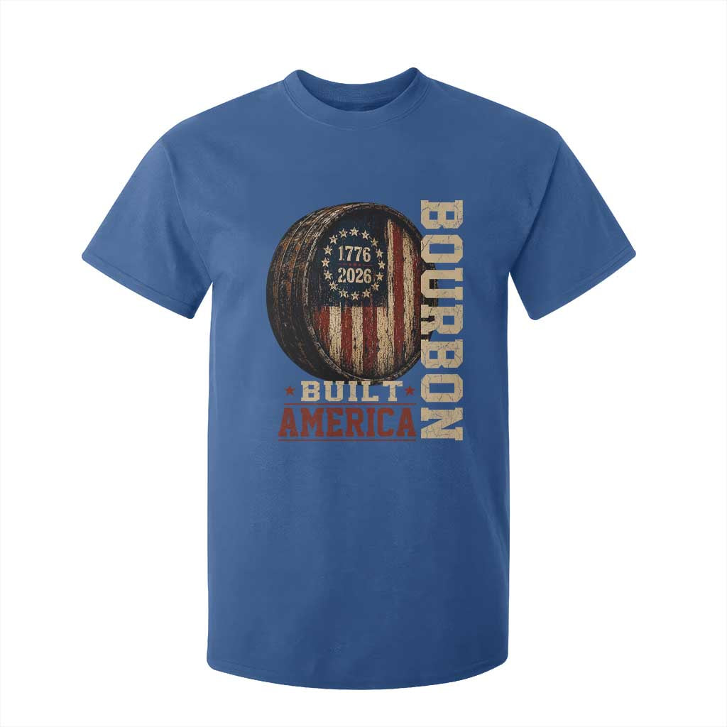 Bourbon Built America Vintage Distressed Graphic T Shirt For Kid American Flag Whiskey Barrel 1776 to 2026 Semiquincentennial Patriotic TS02 Royal Blue Print Your Wear