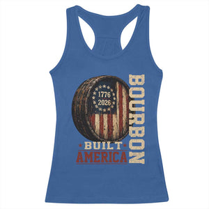 Bourbon Built America Vintage Distressed Graphic Racerback Tank Top American Flag Whiskey Barrel 1776 to 2026 Semiquincentennial Patriotic TS02 Royal Blue Print Your Wear
