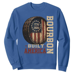 Bourbon Built America Vintage Distressed Graphic Sweatshirt American Flag Whiskey Barrel 1776 to 2026 Semiquincentennial Patriotic