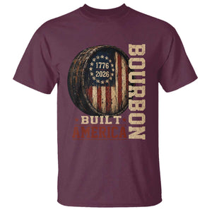 Bourbon Built America Vintage Distressed Graphic T Shirt American Flag Whiskey Barrel 1776 to 2026 Semiquincentennial Patriotic TS02 Maroon Print Your Wear
