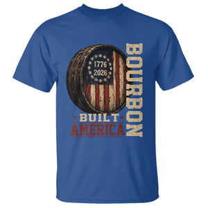 Bourbon Built America Vintage Distressed Graphic T Shirt American Flag Whiskey Barrel 1776 to 2026 Semiquincentennial Patriotic TS02 Royal Blue Print Your Wear