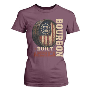 Bourbon Built America Vintage Distressed Graphic T Shirt For Women American Flag Whiskey Barrel 1776 to 2026 Semiquincentennial Patriotic TS02 Maroon Print Your Wear