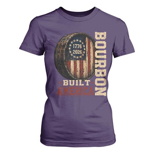 Bourbon Built America Vintage Distressed Graphic T Shirt For Women American Flag Whiskey Barrel 1776 to 2026 Semiquincentennial Patriotic TS02 Purple Print Your Wear