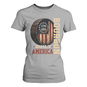 Bourbon Built America Vintage Distressed Graphic T Shirt For Women American Flag Whiskey Barrel 1776 to 2026 Semiquincentennial Patriotic TS02 Sport Gray Print Your Wear