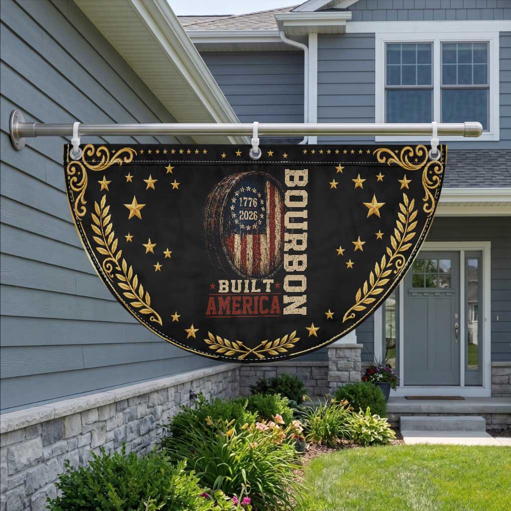 Bourbon Built America Vintage Distressed Graphic Patriotic Fan Flag American Flag Whiskey Barrel 1776 to 2026 Semiquincentennial