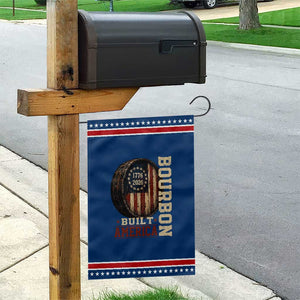 Bourbon Built America Vintage Distressed Graphic Patriotic Garden Flag American Flag Whiskey Barrel 1776 to 2026 Semiquincentennial