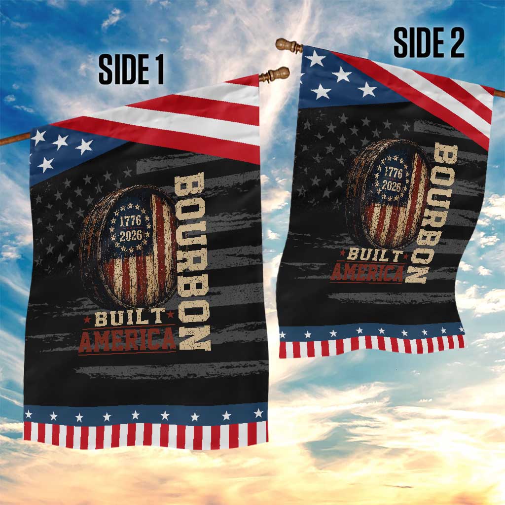 Bourbon Built America Vintage Distressed Graphic Patriotic Garden Flag American Flag Whiskey Barrel 1776 to 2026 Semiquincentennial