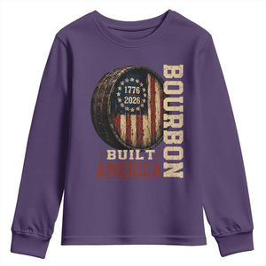 Bourbon Built America Vintage Distressed Graphic Youth Sweatshirt American Flag Whiskey Barrel 1776 to 2026 Semiquincentennial Patriotic TS02 Purple Print Your Wear