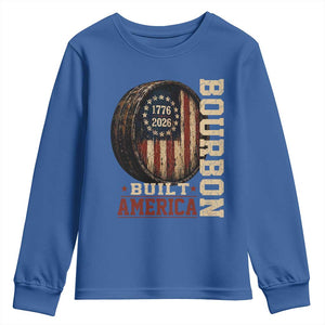 Bourbon Built America Vintage Distressed Graphic Youth Sweatshirt American Flag Whiskey Barrel 1776 to 2026 Semiquincentennial Patriotic TS02 Royal Blue Print Your Wear