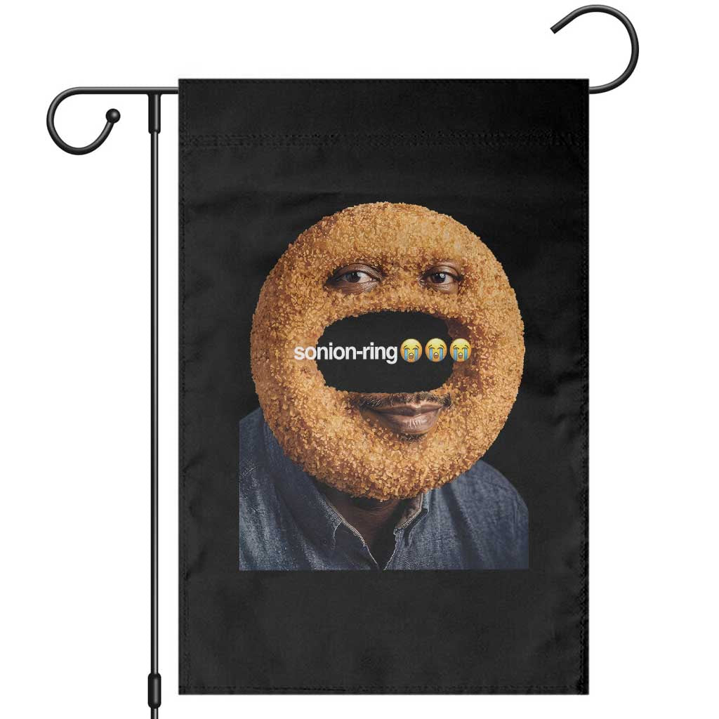 Funny Sonion Ring Cursed Meme Graphic Garden Flag Surreal Deep Fried Onion Ring Joke TS02 Black Print Your Wear