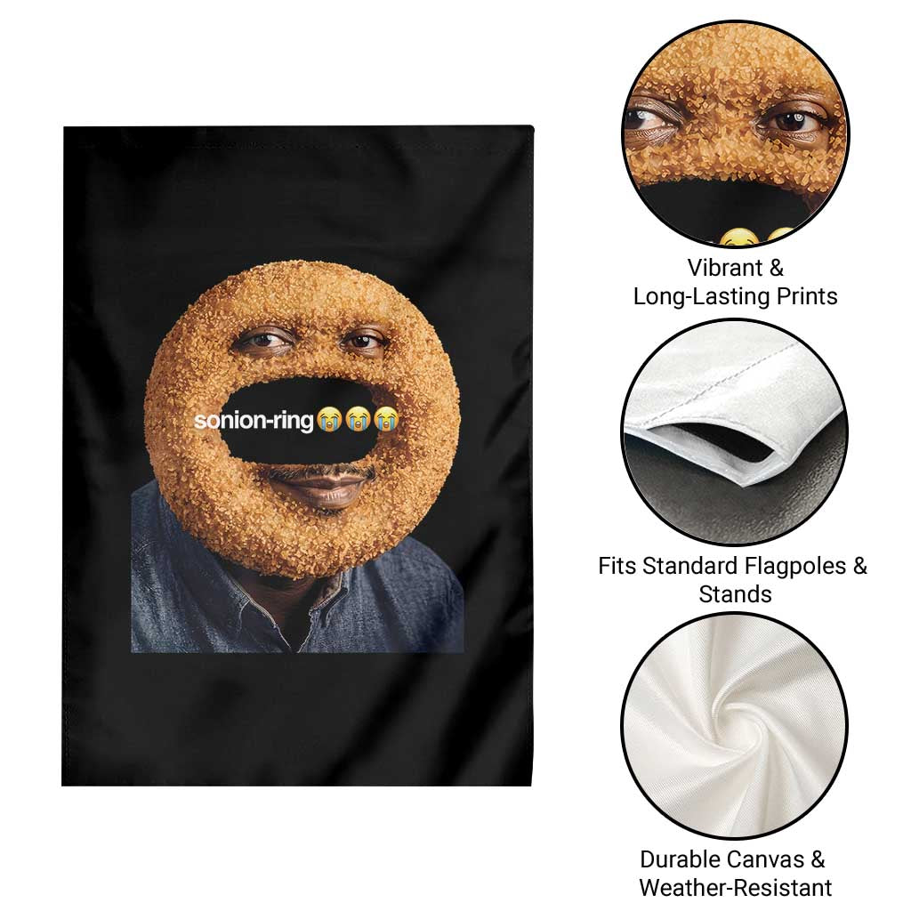 Funny Sonion Ring Cursed Meme Graphic Garden Flag Surreal Deep Fried Onion Ring Joke