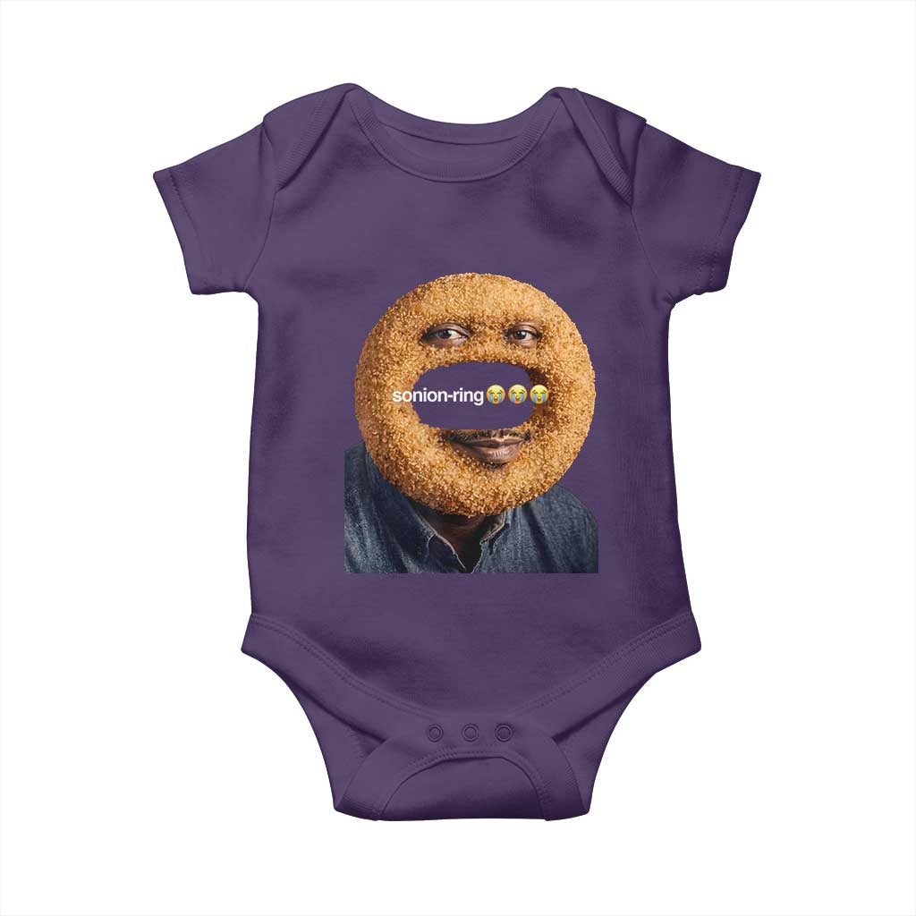 Funny Sonion Ring Cursed Meme Graphic Baby Onesie Surreal Deep Fried Onion Ring Joke TS02 Purple Print Your Wear