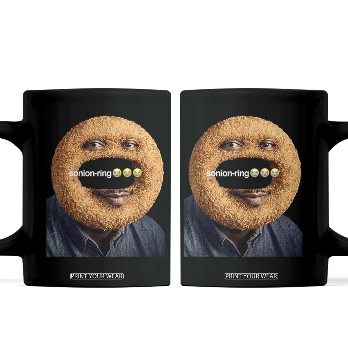 Funny Sonion Ring Cursed Meme Graphic Coffee Mug Surreal Deep Fried Onion Ring Joke