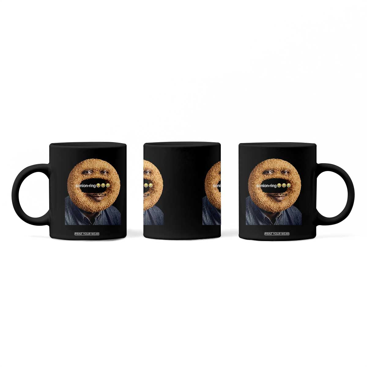 Funny Sonion Ring Cursed Meme Graphic Coffee Mug Surreal Deep Fried Onion Ring Joke