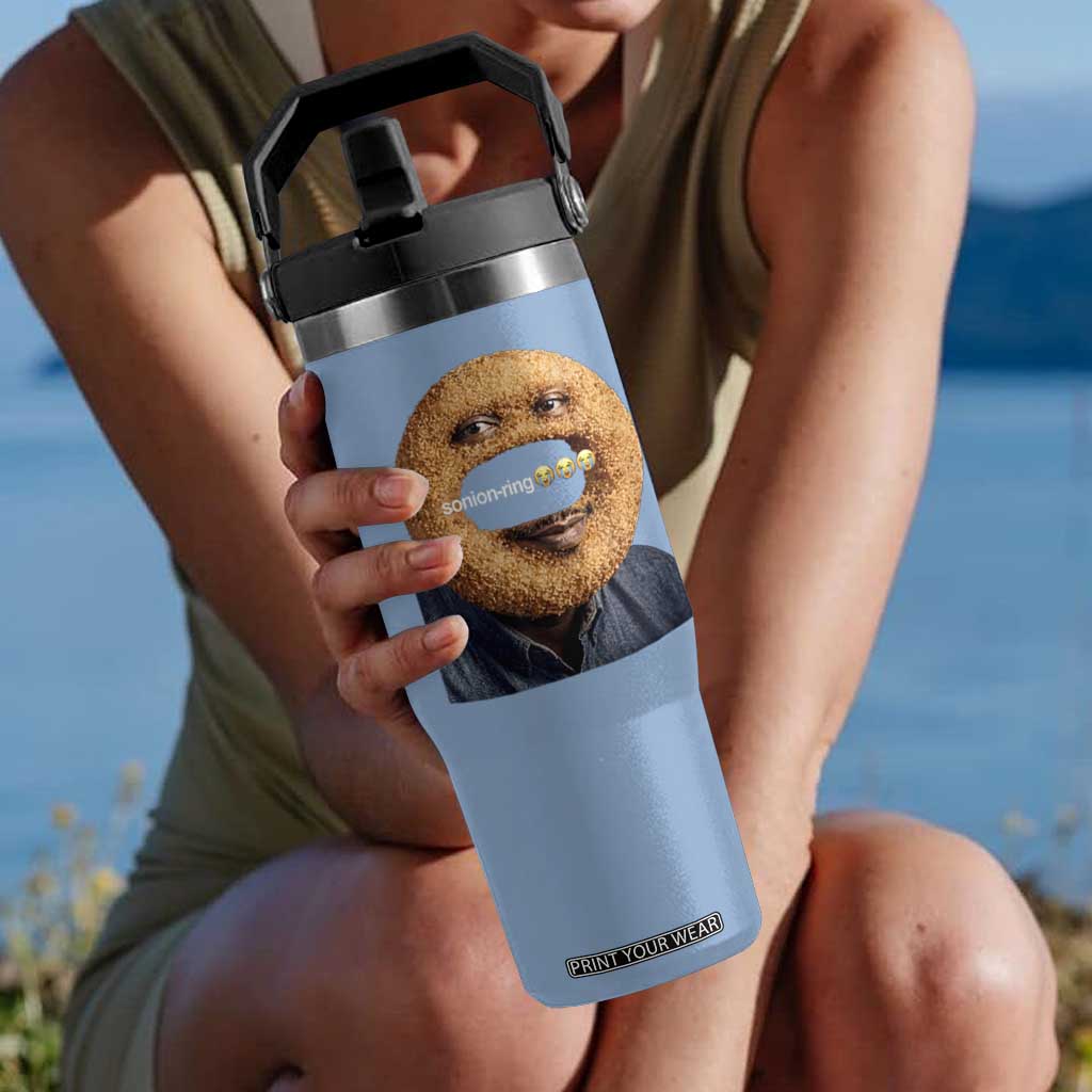 Funny Sonion Ring Cursed Meme Graphic Flip Straw Tumbler Surreal Deep Fried Onion Ring Joke