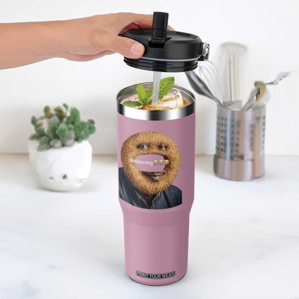 Funny Sonion Ring Cursed Meme Graphic Flip Straw Tumbler Surreal Deep Fried Onion Ring Joke