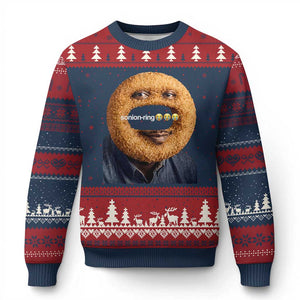 Funny Sonion Ring Cursed Meme Graphic Ugly Christmas Sweater Surreal Deep Fried Onion Ring Joke TS02 Navy Red Print Your Wear
