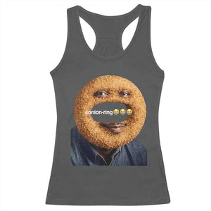 Funny Sonion Ring Cursed Meme Graphic Racerback Tank Top Surreal Deep Fried Onion Ring Joke TS02 Dark Heather Print Your Wear