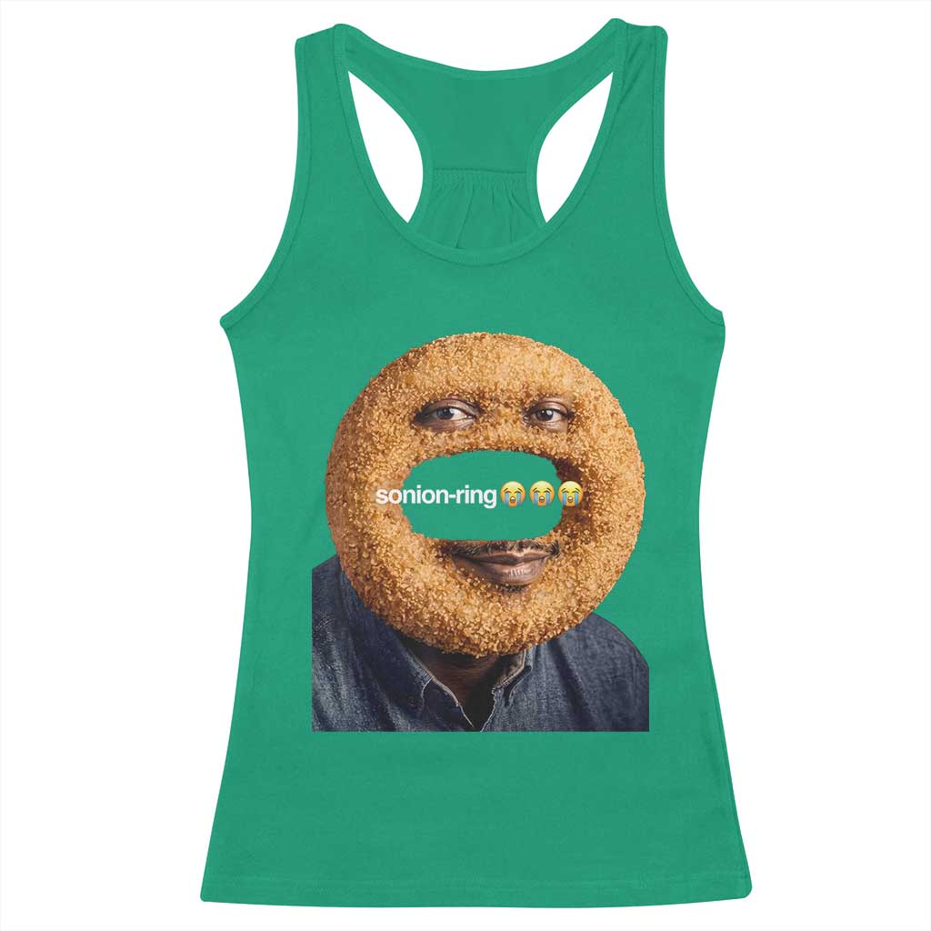Funny Sonion Ring Cursed Meme Graphic Racerback Tank Top Surreal Deep Fried Onion Ring Joke TS02 Irish Green Print Your Wear