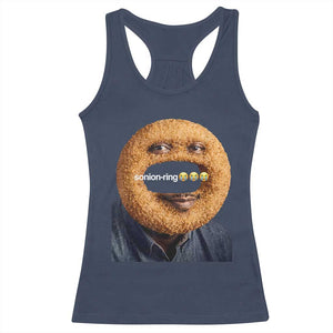 Funny Sonion Ring Cursed Meme Graphic Racerback Tank Top Surreal Deep Fried Onion Ring Joke TS02 Navy Print Your Wear