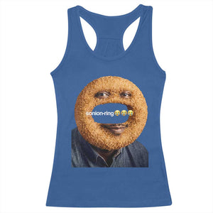 Funny Sonion Ring Cursed Meme Graphic Racerback Tank Top Surreal Deep Fried Onion Ring Joke TS02 Royal Blue Print Your Wear