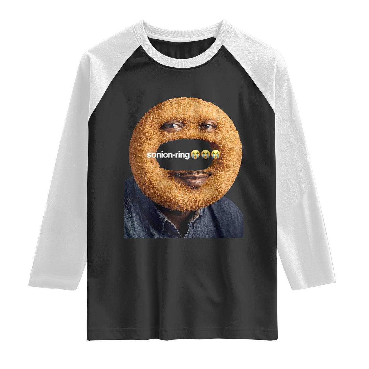 Funny Sonion Ring Cursed Meme Graphic Raglan Shirt Surreal Deep Fried Onion Ring Joke