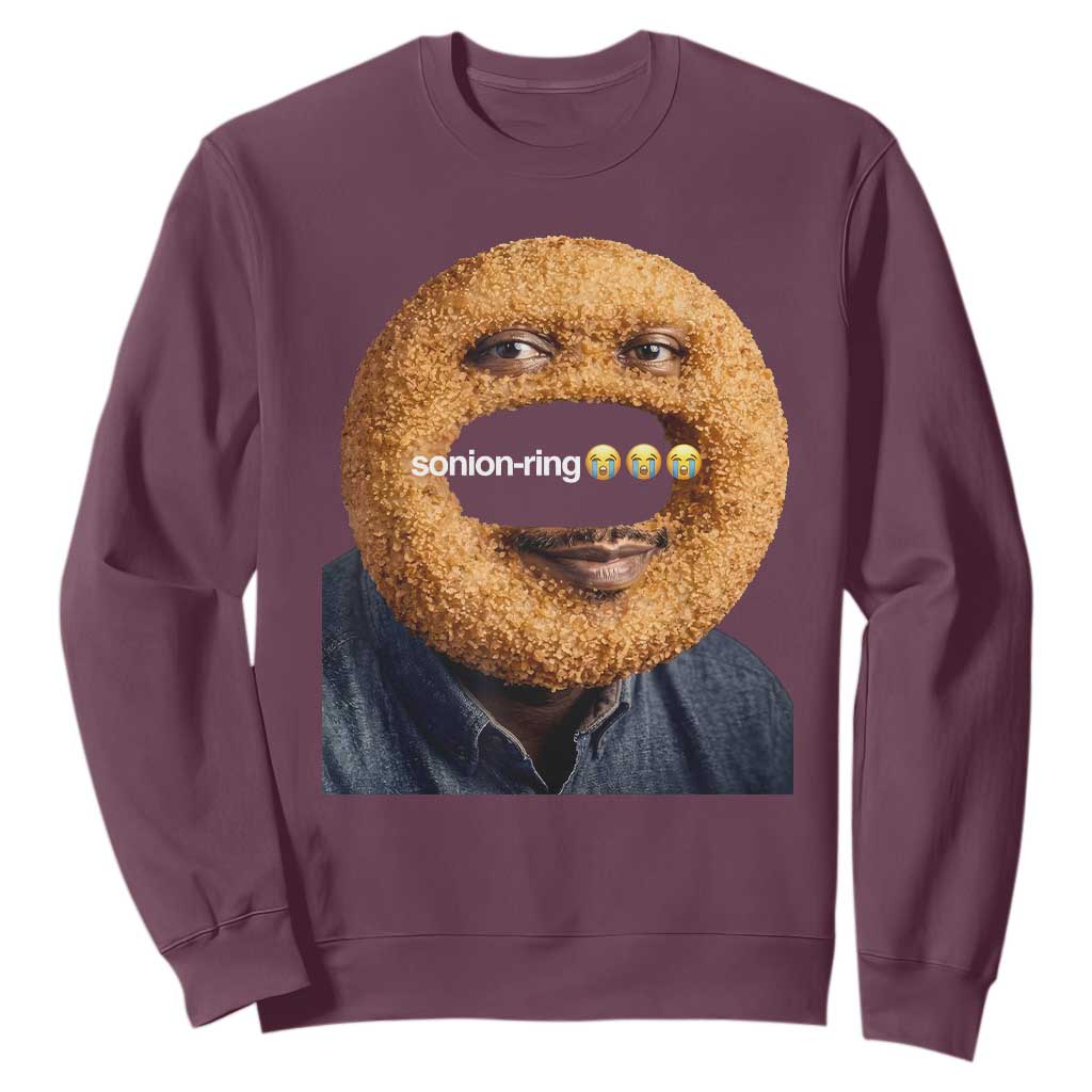 Funny Sonion Ring Cursed Meme Graphic Sweatshirt Surreal Deep Fried Onion Ring Joke