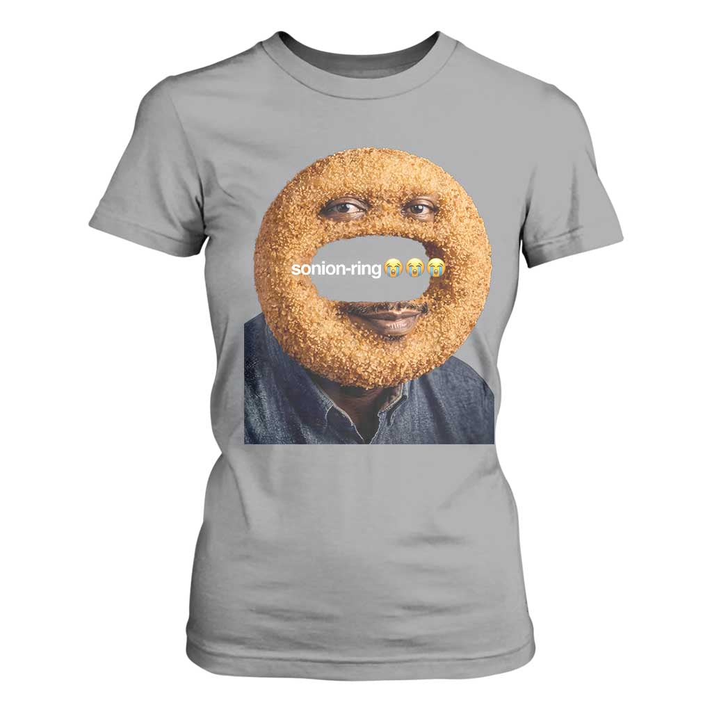 Funny Sonion Ring Cursed Meme Graphic T Shirt For Women Surreal Deep Fried Onion Ring Joke TS02 Sport Gray Print Your Wear