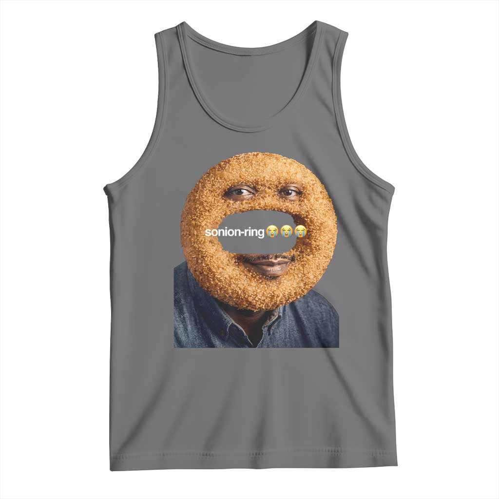 Funny Sonion Ring Cursed Meme Graphic Tank Top Surreal Deep Fried Onion Ring Joke TS02 Black Heather Print Your Wear