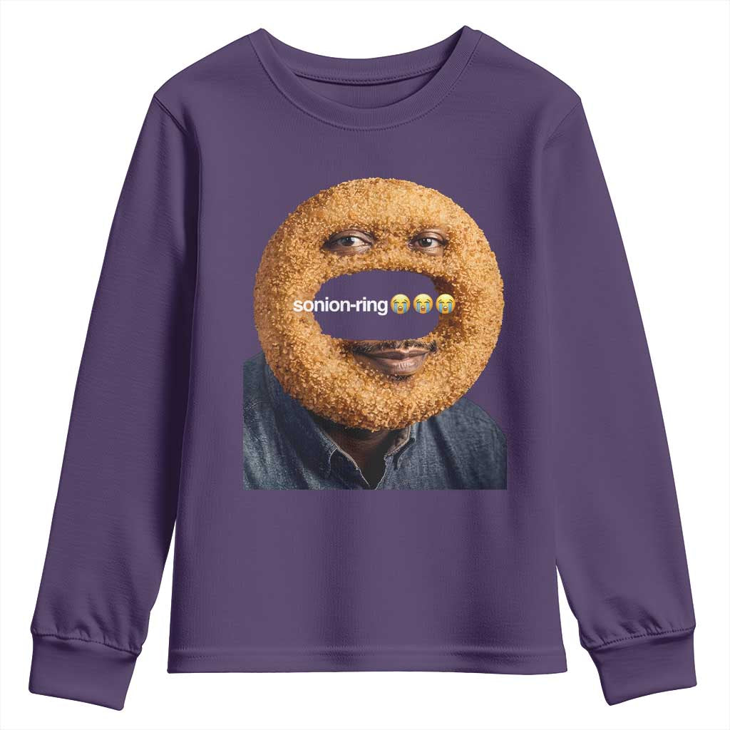 Funny Sonion Ring Cursed Meme Graphic Youth Sweatshirt Surreal Deep Fried Onion Ring Joke TS02 Purple Print Your Wear