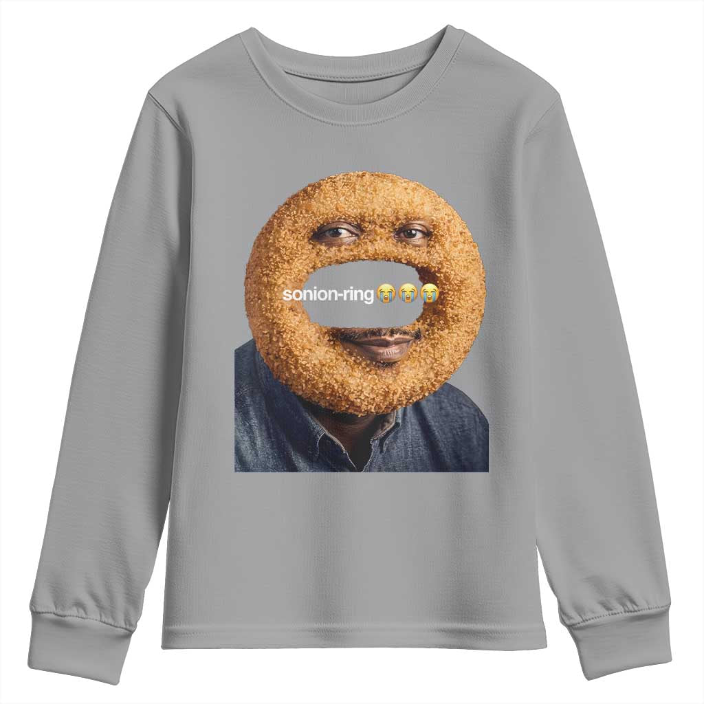 Funny Sonion Ring Cursed Meme Graphic Youth Sweatshirt Surreal Deep Fried Onion Ring Joke TS02 Sport Gray Print Your Wear