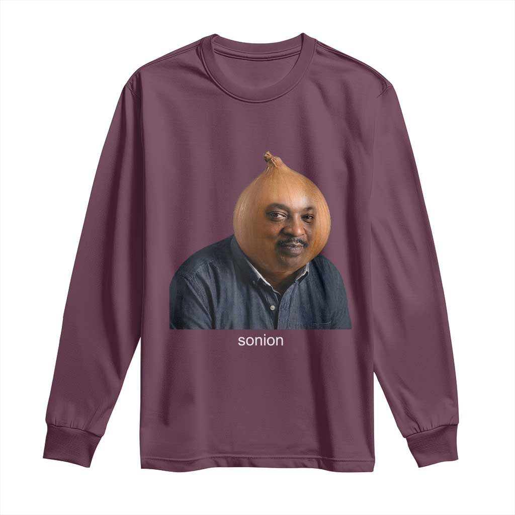 Viral Sonion Surreal Meme Long Sleeve Shirt Funny Crying Onion Man Aesthetic Joke TS02 Maroon Print Your Wear