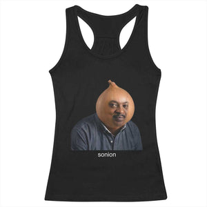 Viral Sonion Surreal Meme Racerback Tank Top Funny Crying Onion Man Aesthetic Joke TS02 Black Print Your Wear