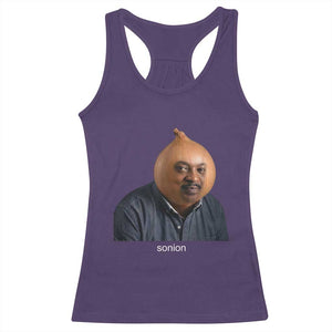 Viral Sonion Surreal Meme Racerback Tank Top Funny Crying Onion Man Aesthetic Joke TS02 Purple Print Your Wear