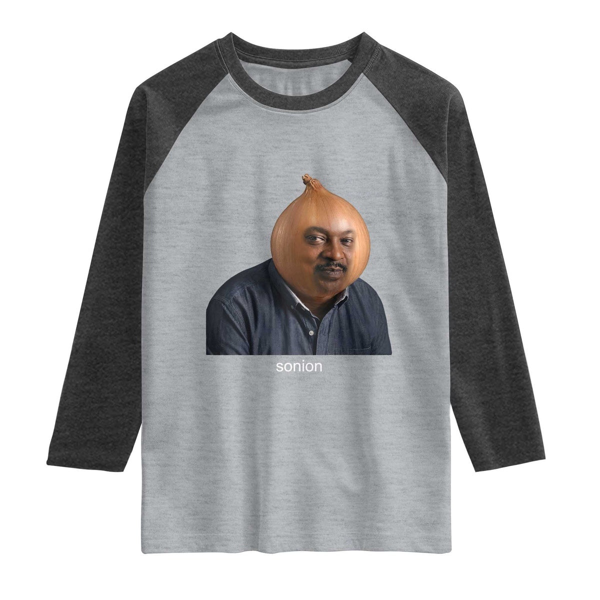 Viral Sonion Surreal Meme Raglan Shirt Funny Crying Onion Man Aesthetic Joke TS02 Heather Gray Heather Charcoal Print Your Wear
