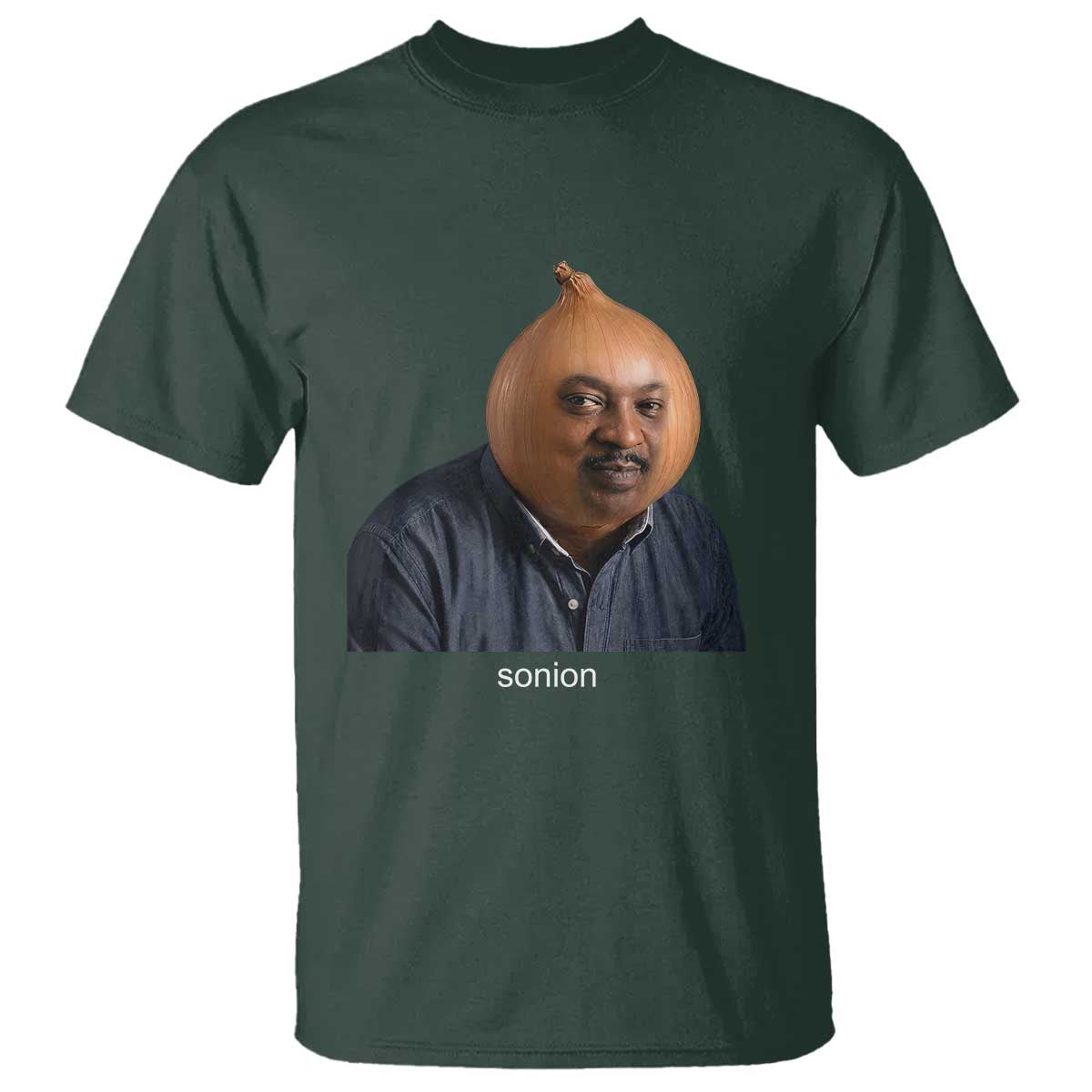 Viral Sonion Surreal Meme T Shirt Funny Crying Onion Man Aesthetic Joke TS02 Dark Forest Green Print Your Wear