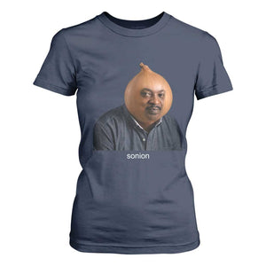 Viral Sonion Surreal Meme T Shirt For Women Funny Crying Onion Man Aesthetic Joke TS02 Navy Print Your Wear
