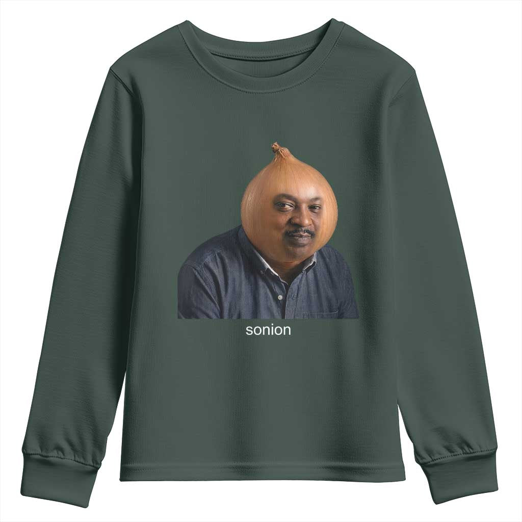 Viral Sonion Surreal Meme Youth Sweatshirt Funny Crying Onion Man Aesthetic Joke TS02 Dark Forest Green Print Your Wear
