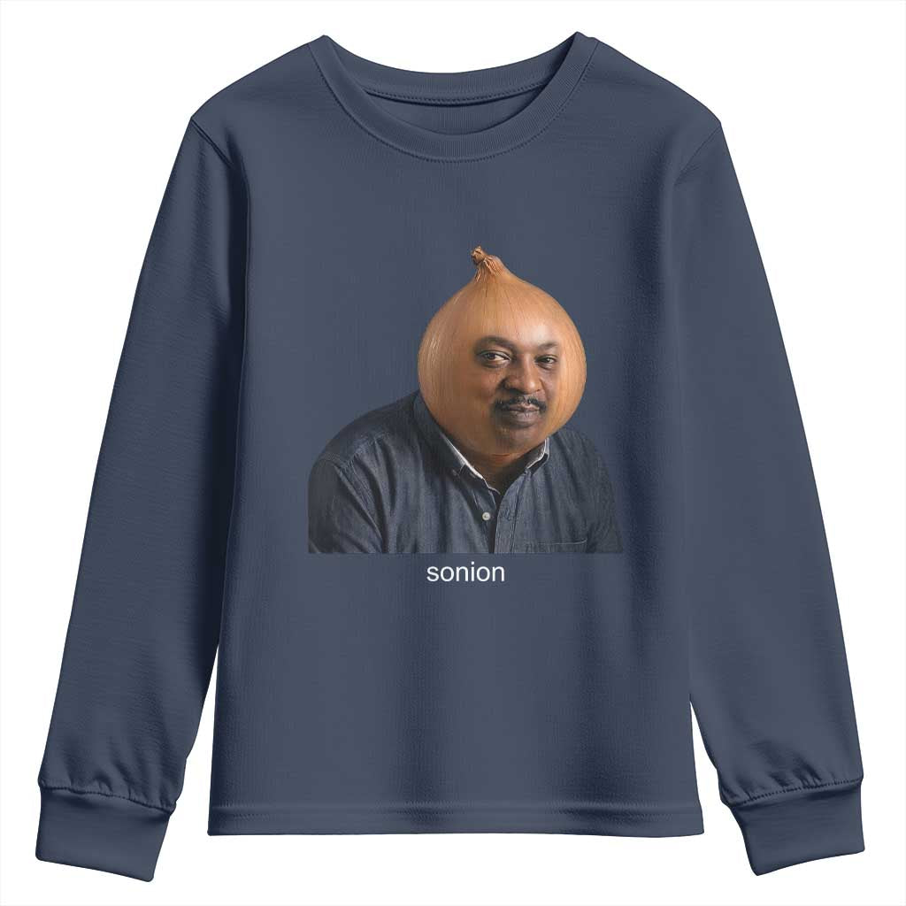 Viral Sonion Surreal Meme Youth Sweatshirt Funny Crying Onion Man Aesthetic Joke TS02 Navy Print Your Wear