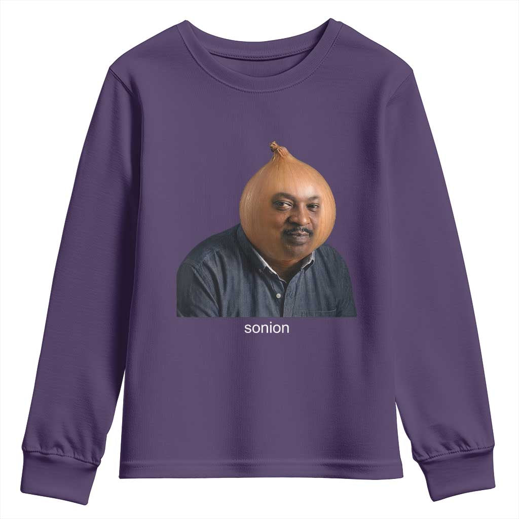Viral Sonion Surreal Meme Youth Sweatshirt Funny Crying Onion Man Aesthetic Joke TS02 Purple Print Your Wear
