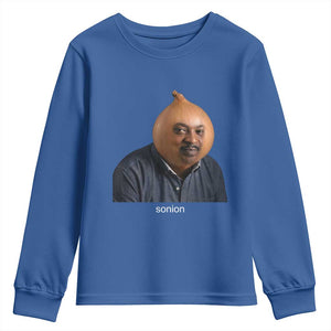 Viral Sonion Surreal Meme Youth Sweatshirt Funny Crying Onion Man Aesthetic Joke TS02 Royal Blue Print Your Wear
