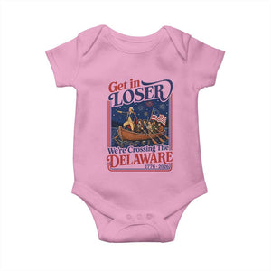 Get In Loser We're Crossing The Delaware 1776 to 2026 Retro Baby Onesie Funny George Washington Patriotic Fireworks Semiquincentennial