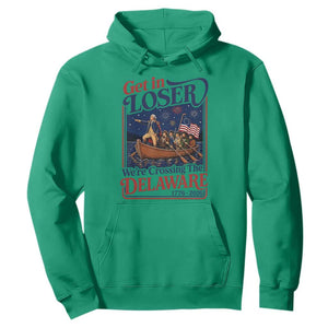 Get In Loser We're Crossing The Delaware 1776 to 2026 Retro Hoodie Funny George Washington Patriotic Fireworks Semiquincentennial