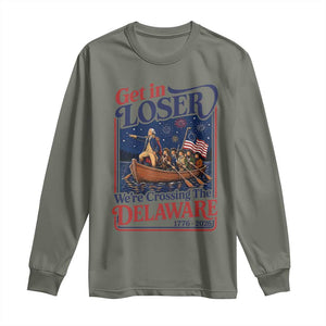 Get In Loser We're Crossing The Delaware 1776 to 2026 Retro Long Sleeve Shirt Funny George Washington Patriotic Fireworks Semiquincentennial