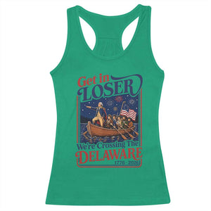 Get In Loser We're Crossing The Delaware 1776 to 2026 Retro Racerback Tank Top Funny George Washington Patriotic Fireworks Semiquincentennial