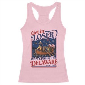Get In Loser We're Crossing The Delaware 1776 to 2026 Retro Racerback Tank Top Funny George Washington Patriotic Fireworks Semiquincentennial